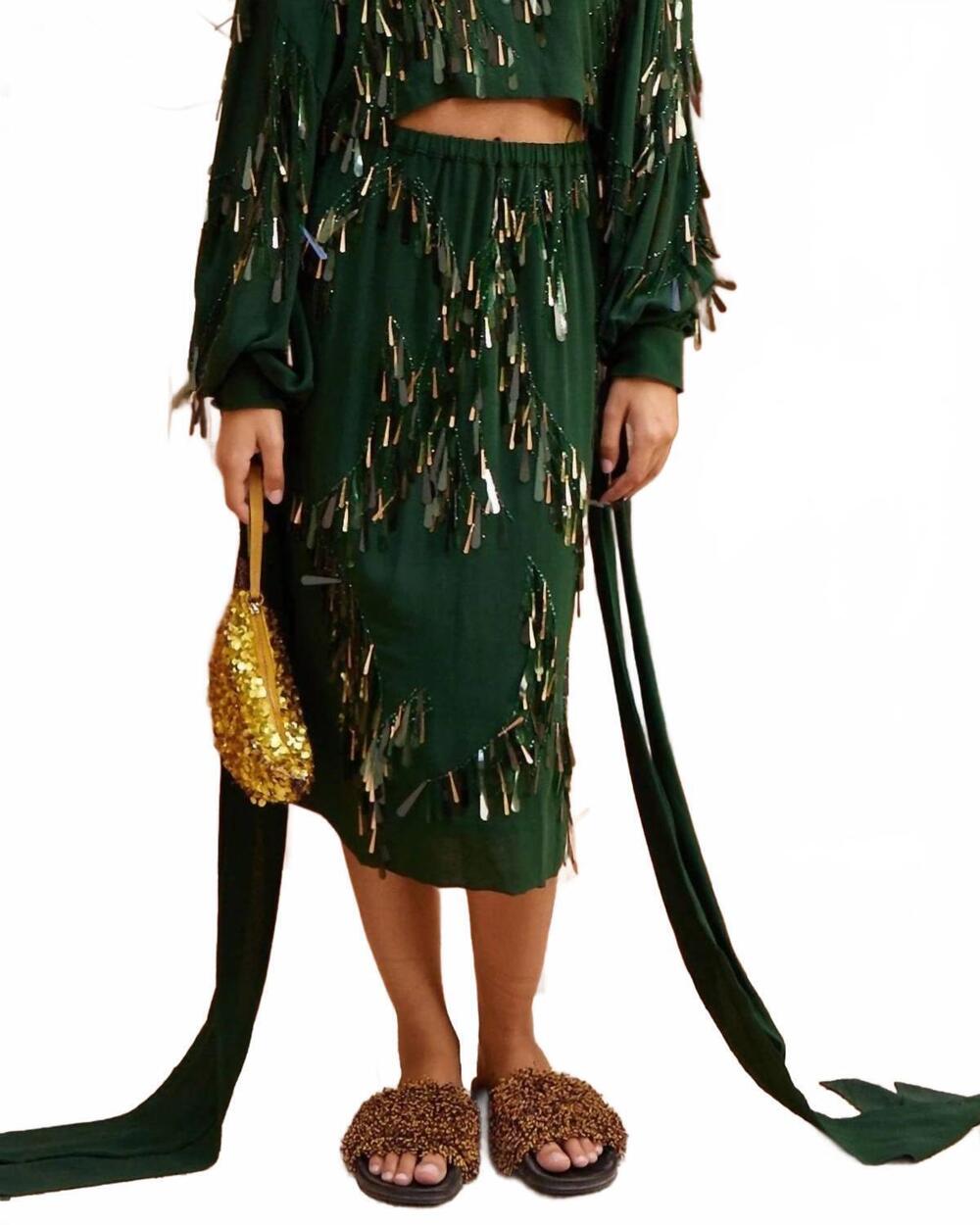 NEW ALEMAIS ophira sequin skirt in dark green - Picture 1 of 4